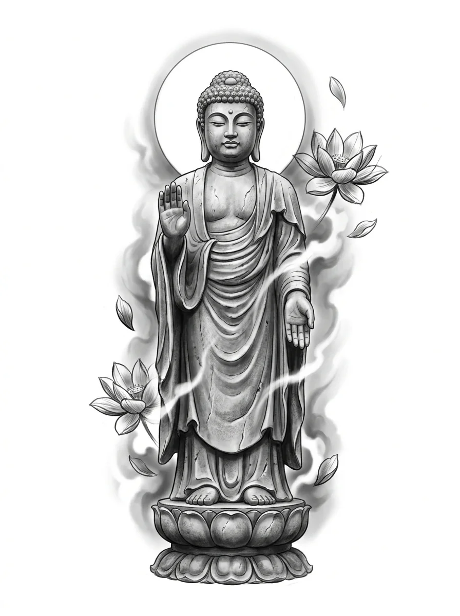 阿弥陀佛，纹身设计概念图（非纹身实拍）
