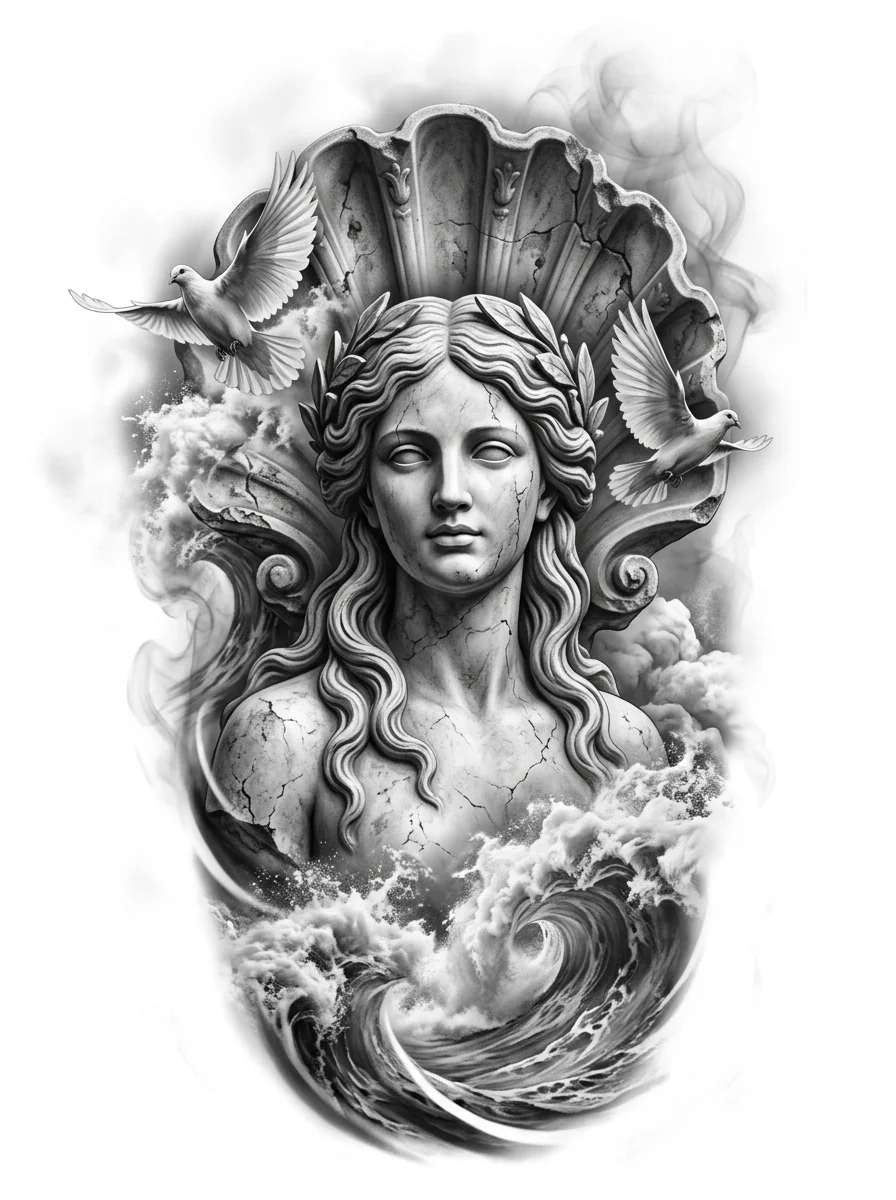 Aphrodite — tattoo design concept, not a photograph of a tattoo