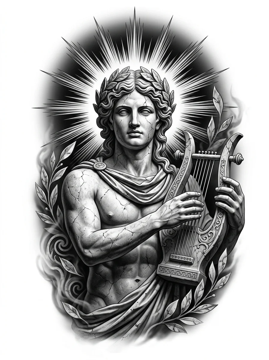 Apollo — tattoo design concept, not a photograph of a tattoo