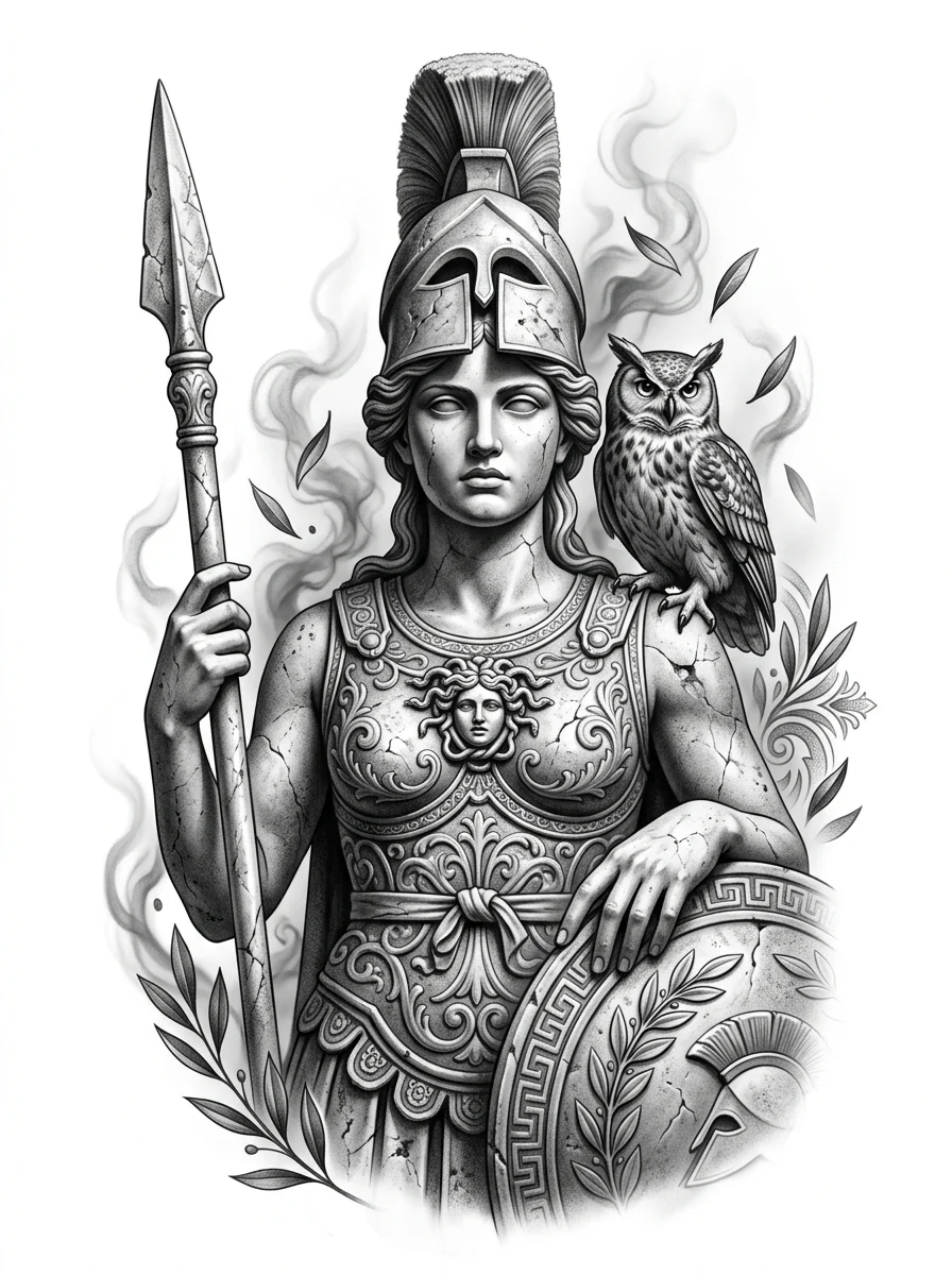 Athena — tattoo design concept, not a photograph of a tattoo