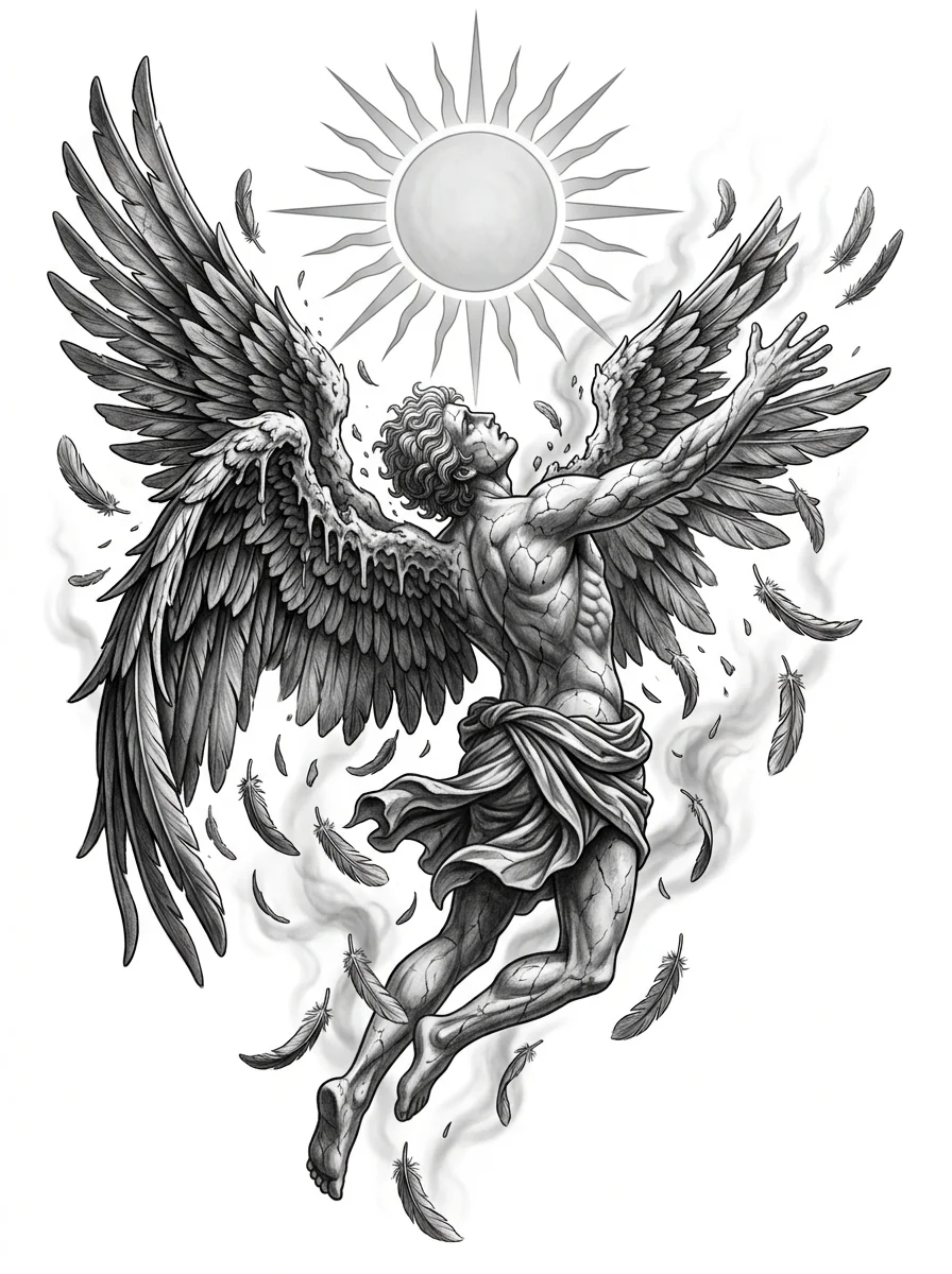 Icarus — tattoo design concept, not a photograph of a tattoo