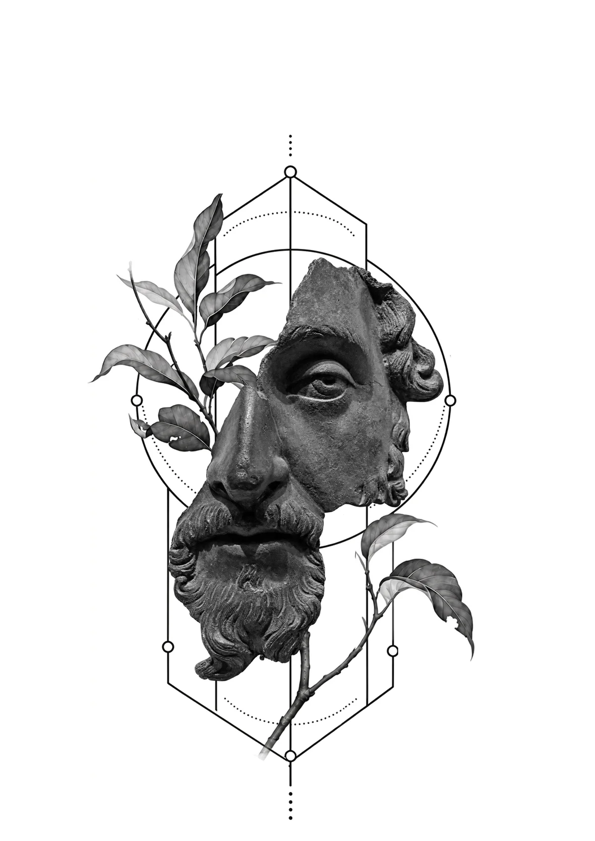 Sculpted Fragment — tattoo design concept, not a photograph of a tattoo