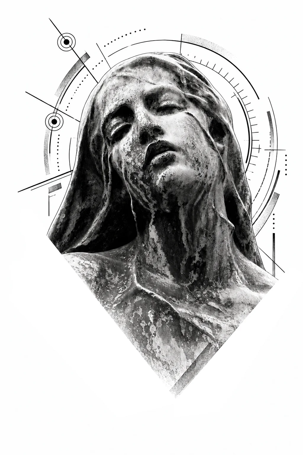 Veiled Statue — tattoo design concept, not a photograph of a tattoo