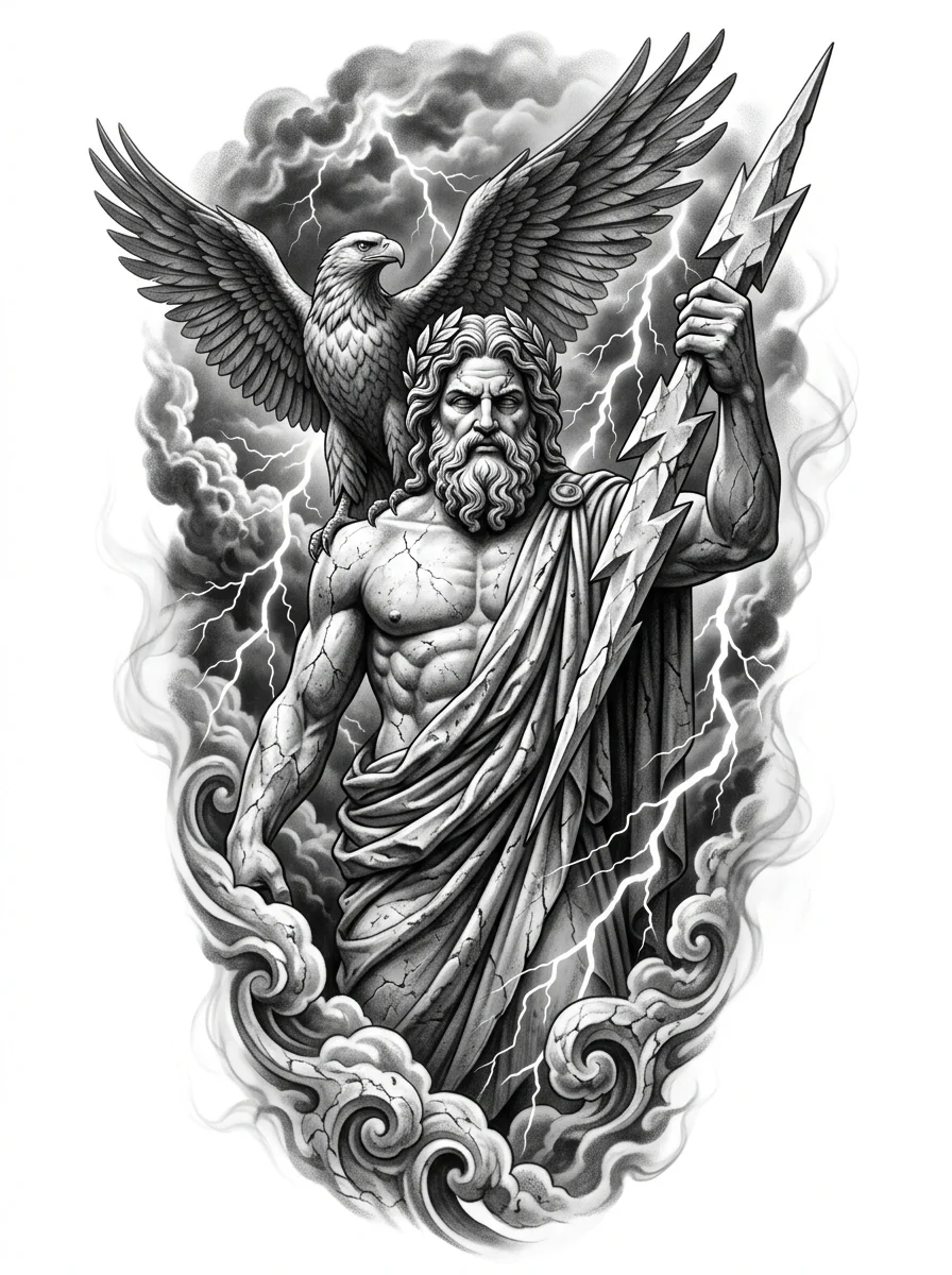 Zeus — tattoo design concept, not a photograph of a tattoo