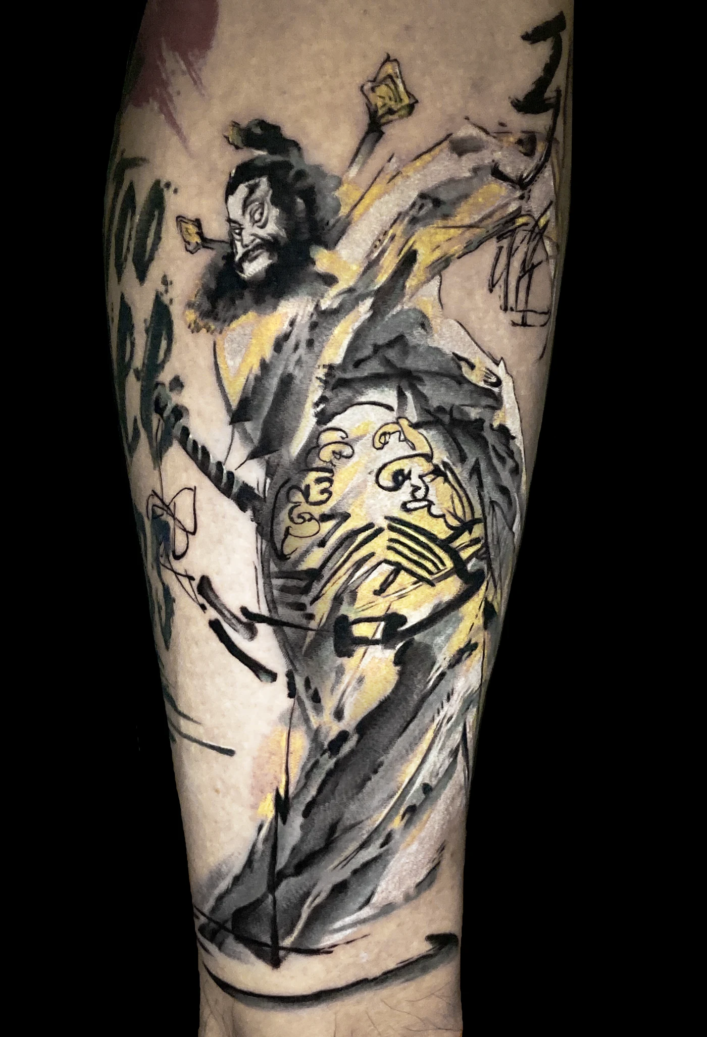 Zhong Kui in Ink-Wash Brushwork tattoo by Zencat — Chinese mythology · Ink-painting style